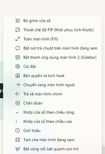 Menu lệnh mở rộng khi cửa sổ PiP thu gọn.